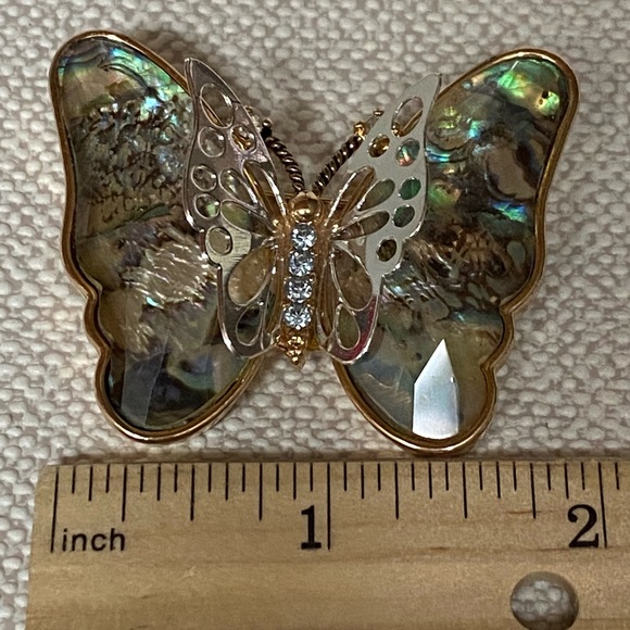 Napier Butterfly Faux Abalone Brooch Pin Gold Tone Signed New - Picture 3 of 5